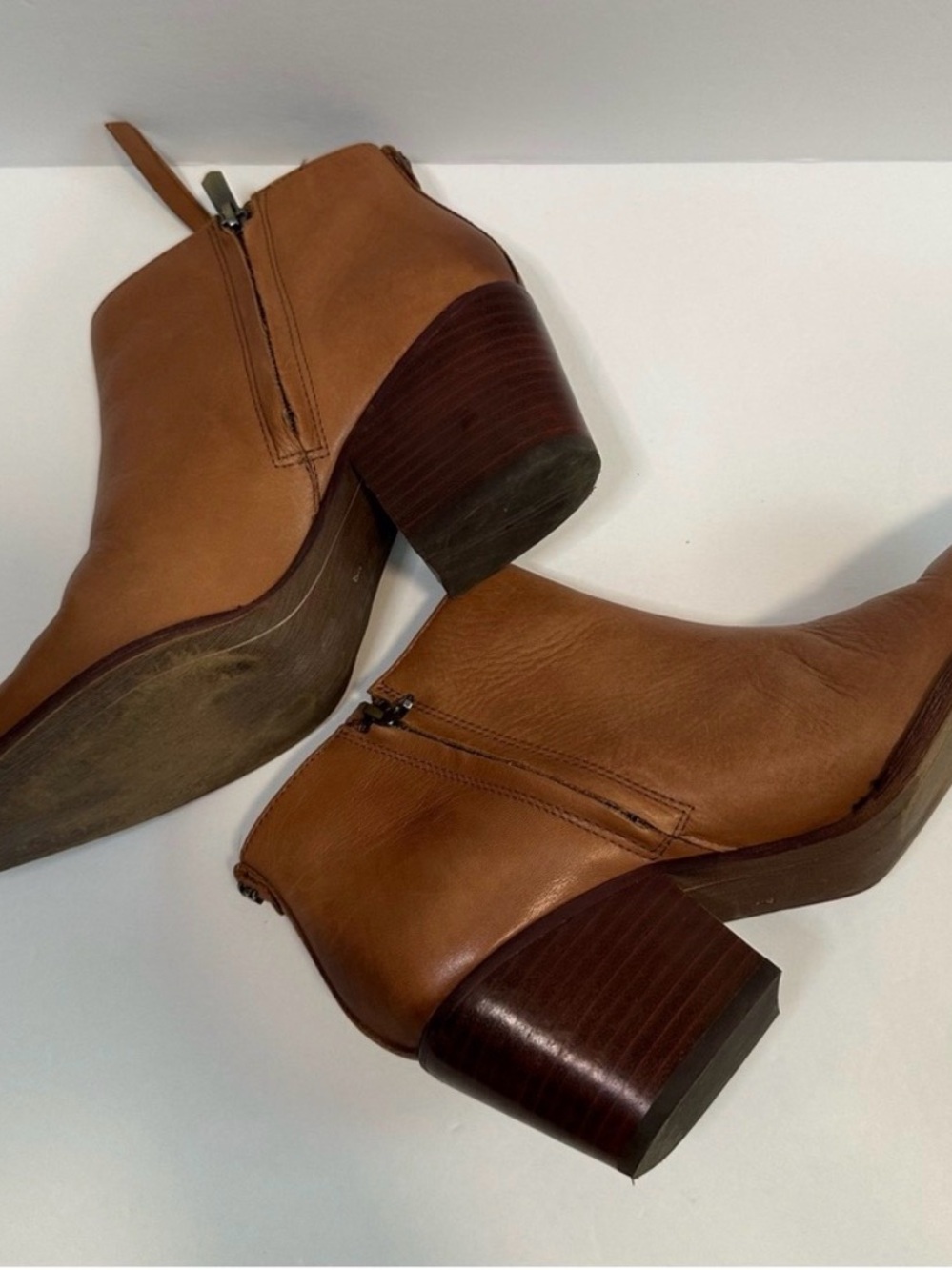 Sam Edelman Cognac Leather Ankle Booties with Block Heel